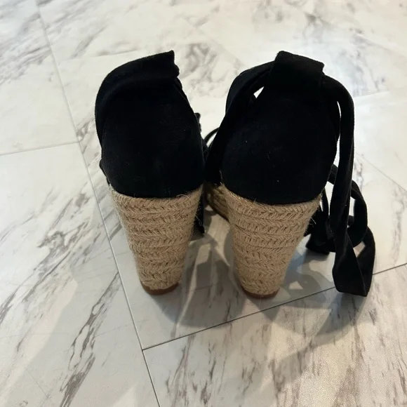Black Espadrille Wedge Sandals - Picture 3 of 4